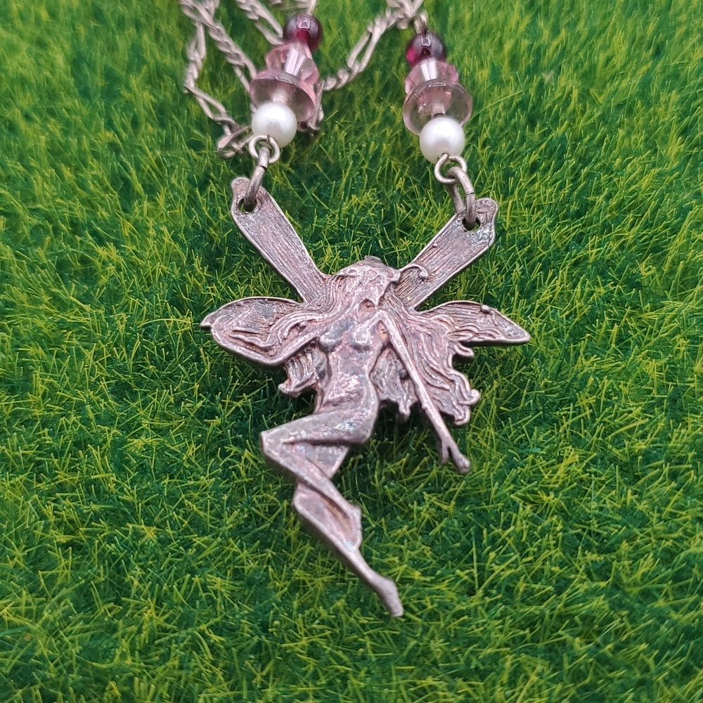 Fairy Pendant Necklace with Purple and Silver Accents 20 Inch N3805 - Picture 2 of 3